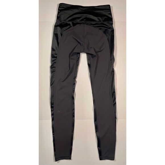 Lululemon Wunder Train High Rise Tight 28" Black Satin Panels W5GC5S Size 6 EUC - Picture 6 of 10